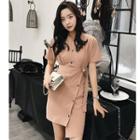 Buttoned Short-sleeve Sheath Dress