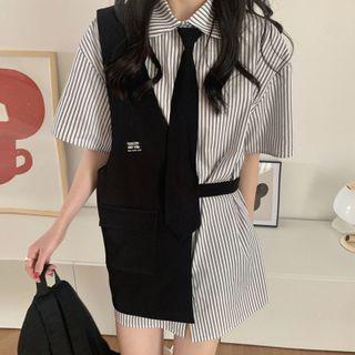 Short-sleeve Pinstriped Shirt / Vest