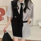 Short-sleeve Pinstriped Shirt / Vest