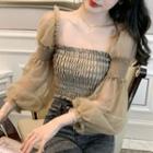 Sheer Panel Square-neck Chiffon Top