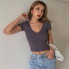 Ruffled-trim V-neck Crop T-shirt In 7 Colors