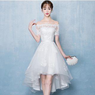 Short-sleeve High-low Prom Dress