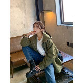 Hooded Button-side Fleece-lined Safari Jacket