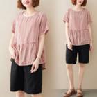 Short-sleeve Plaid T-shirt Pink - One Size