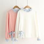 Mock Two-piece Striped Panel Bow Pullover