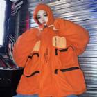 Pocketed Hooded Zip Jacket Orange - One Size