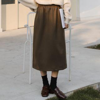 Slit Midi A-line Skirt Coffee - One Size