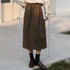 Slit Midi A-line Skirt Coffee - One Size