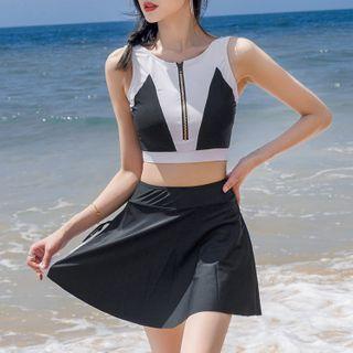 Set: Zip Tankini Top + Swim Skirt