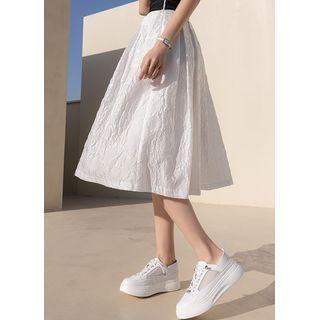 Contrast-trim Jacquard Midi Flare Skirt