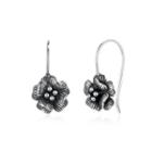 925 Sterling Silver Retro Elegant Fashion Flower Earrings Black - One Size