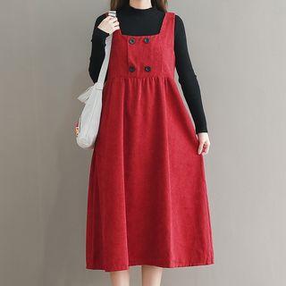 Set: Mock Neck Long-sleeve Top + Midi Jumper Dress