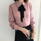 Long-sleeve Bow Accent Chiffon Blouse