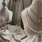 Set In 3: Pendant Chain Necklace + Faux-pearl Necklace Gold - One Size