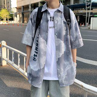 Short-sleeve Tie Dye Lettering Shirt