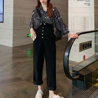Set: Paisley Print Blouse + Asymmetrical Jumper Pants
