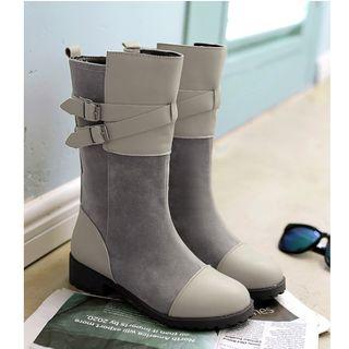 Chunky Heel Buckled Mid Calf Boots