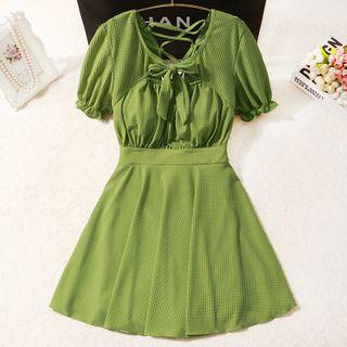 Balloon-sleeve Bow Cutout Swimdress