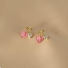 Rhinestone Peach Stud Earring 1 Pair - Pink & Gold - One Size