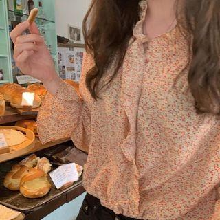 Floral Print Frilled Blouse Almond - One Size