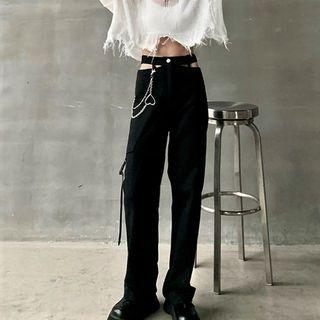 Cut-out Chained Cargo Wide Leg Pants
