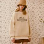 Letter Faux-shearling Pullover Cream - One Size
