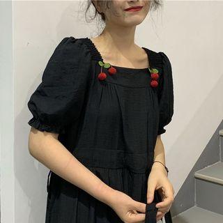 Cherry Drop Lantern Sleeve Square-neck Midi Dress As Shown In Figure - One Size