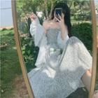 Floral Ruffle Strappy Dress/ Ruffle Plain Long Sleeve Shirt