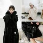 Hooded Zip-up Loose-fit Fleece Coat