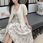 Short-sleeve Floral Print Midi A-line Dress / Short-sleeve Blazer