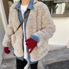 Long-sleeve Faux Shearling Jacket Gray - One Size