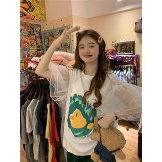 Puff-sleeve Duck Print T-shirt