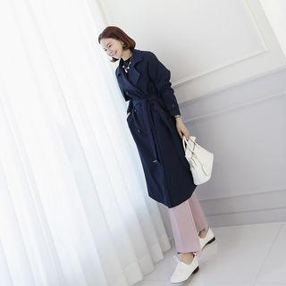 Flap Belted Long Trench Coat