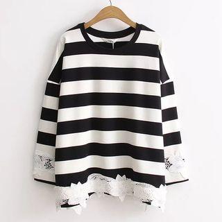 Stripe Lace Panel Long-sleeve T-shirt