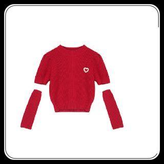 Set Short-sleeve Knit Top + Arm Sleeves