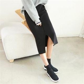 Seam-trim Cutout-hem Cotton Long Skirt