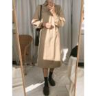 Open-placket Puff-sleeve Midi Shirtdress