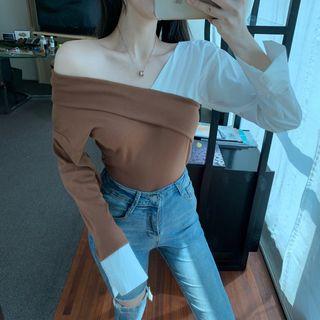 Asymmetric Shoulder Color Block Top