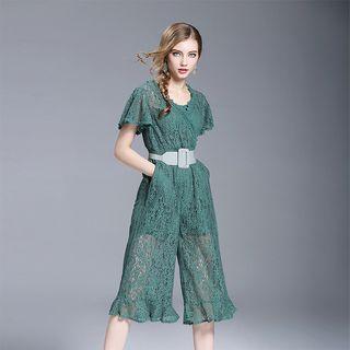 Wrapped Neck Cropped Lace Jumpsuit