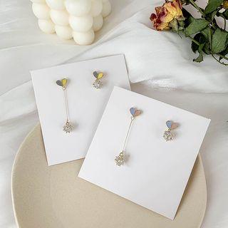 Non-matching Rhinestone & Heart Dangle Earring