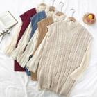 Plain V-neck Cable-knit Vest / Plain Chiffon Flare-sleeve Top