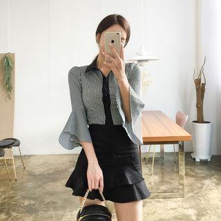 Bell-sleeve Stripe Blouse