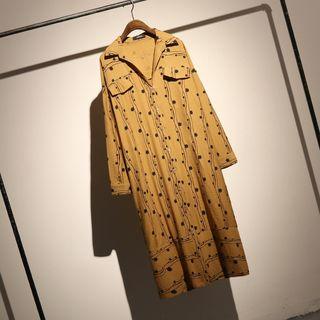 Patterned Long-sleeve Midi Shirt Dress Yellow - One Size