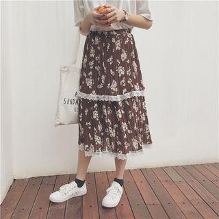 Paneled Printed Midi Skirt