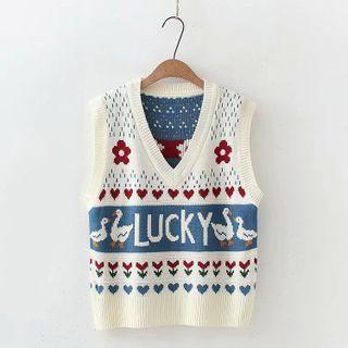 Jacquard Sweater Vest 3231 - Off-white - One Size