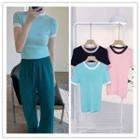 Short Sleeve Contrast Trim Knit Top