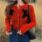 Bow Accent Cardigan Red - One Size