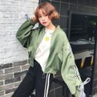 Lace Up Detail Cropped Bomber Jacket