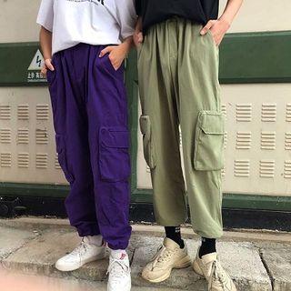 Couple Matching Pocket Detail Straight-cut Pants