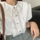 Lace Loose-fit Short-sleeve Blouse White - One Size